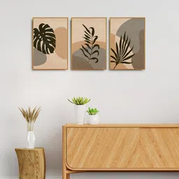 999Store Set of 3 Brown & Beige Palm Leaf Wall Art Painting Wall Art-image-40