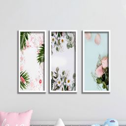 SAF Set Of 3 Green & White UV Textured Painting Wall Art-picture-18