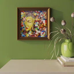 Art Street Mustard & Blue Artistic Lord Buddha Framed Wall Art Painting-image-92