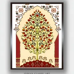 INDIAN CLASSIC ART Beige & Red Wooden Floral and Botanical Wall Art-image-10