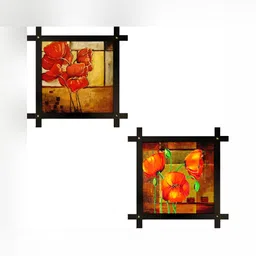 PnF Black & Orange 2Pcs Wooden Floral And Botanical Wall Paintings-image-5