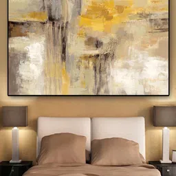 THE HANDMADE FLAIR Crystal Porcelain Beige & Yellow Modern Abstract Painting Wall Art-picture-15