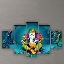 SAF 5 Pcs Blue & Green Ganesha UV Textured Religious Theme Painting Wall Art-picture-13