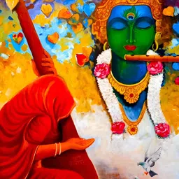Wallpics Yellow & Red Lord Krishna Paper Painting Wall Poster-picture-24