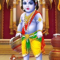 British Terminal Blue & Green Little Krishna Religious Wall Poster-picture-31