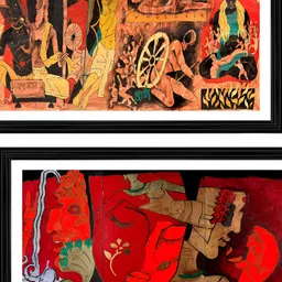 Adventures India Red & Black 2 Piece Wooden Wall Painting-picture-33