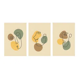 999Store Yellow & Green 3 Pieces Face Line Art Abstract Painting Wall Arts-image-68