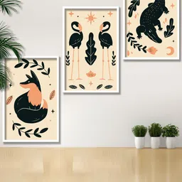 SAF Peach & Green 3 Pieces Modern Boho Printed Matte Finish Wall Art-picture-1