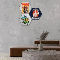 SAF Grey & Orange Coloured 3 Pieces Painting Hexagon UV Textured Wall Arts-picture-11