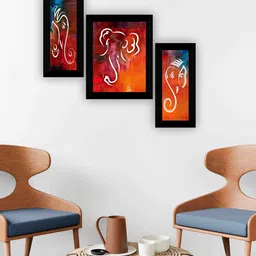 SAF Orange & Maroon 3 Pieces Lord Ganesha Wall Art-image-39