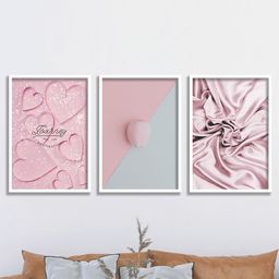 SAF Set Of 3 Black & Pink Beautiful love UV Textured Painting Wall Art-picture-40