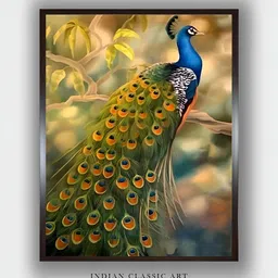 INDIAN CLASSIC ART Green & Blue Wooden Birds and Animals Painting Wall Art-image-11