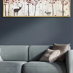 Art Street White & Maroon Auspicious Dear Canvas Painting Wall Art-picture-23