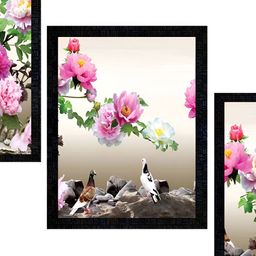 PnF Cream-Coloured & Pink 3 Piece Floral and Botanical Wall Photo Frame-picture-49