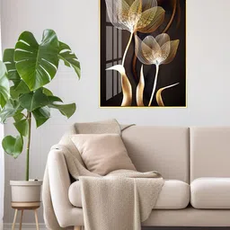 THE HANDMADE FLAIR Brown & Yellow Abstract Floral Painting Wall Art-image-76