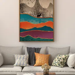999Store Brown & Blue Mountain And Flying Birds With Tree PaintingFramed Wall Art-image-50