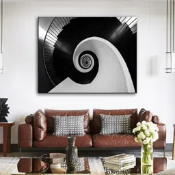 SPACE OF JOY Black & Grey Spiral Artistic Stairs Wall Canvas Painting Wall Art-picture-26