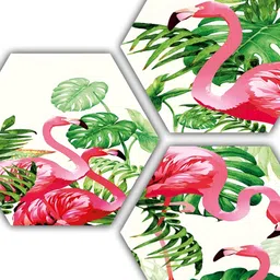 PnF White & Green 3 Pieces Wood Birds and Animals Painting Wall Art-image-5