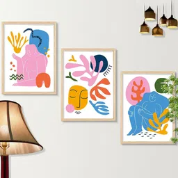 SAF 3-Pcs Pink & Blue Modern Art Painting Framed Wall Art-picture-30