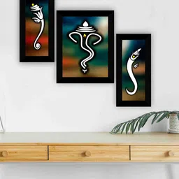 SAF Grey 3-Pieces Lord Ganesha Printed Framed Wall Art-picture-19