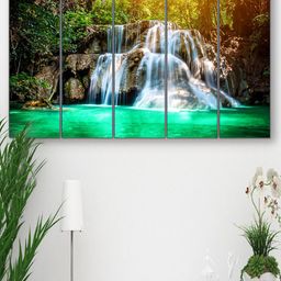 SAF Green & White 5 Pieces UV Textured Waterfall Painting Wall Arts-picture-46