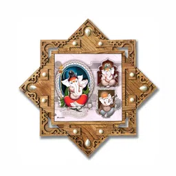 PnF Beige & Red Lord Ganesha Religious Wooden Painting Wall Art-image-17