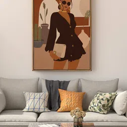 999Store Brown & Beige Fashion Girl Painting Floating Framed Wall Art-image-78