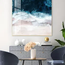 THE HANDMADE FLAIR Blue & White Sea Surf Nordic Seascape Painting Framed Wall Art-image-55