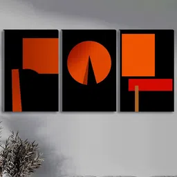 SAF Black & Red 3-Pieces Geometric Modern Art Printed UV Coating Wall Art-image-84