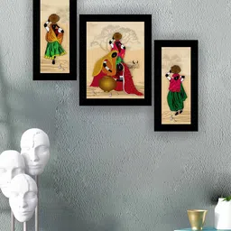 SAF Beige & Green 3 Pieces Rajasthani Panihari ladies Modern Wall Art-picture-10