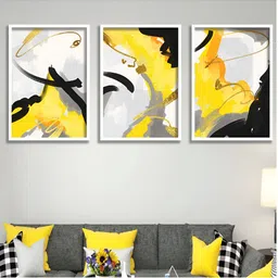 Aura White & Black 3 Pieces Wood Abstract Wall Paintings-picture-32