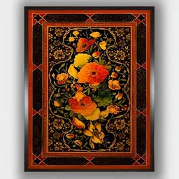 INDIAN CLASSIC ART Red & Green Floral Wooden Painting Wall Art-image-60