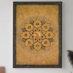 INDIAN CLASSIC ART Yellow & Brown Indian Folk Painting Canvas Wall Art-picture-17