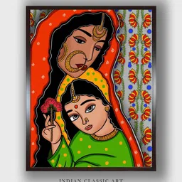 INDIAN CLASSIC ART Red & Green Framed Painting Wall Art-picture-21