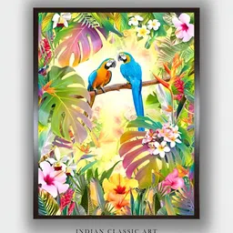 INDIAN CLASSIC ART Green & Pink Birds and Animal Wooden Paintings Wall Art-image-6