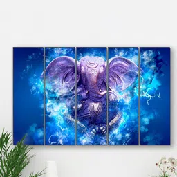 SAF Blue & Purple 5-Pieces 3D Ganesha Printed Framed Wall Art-image-34