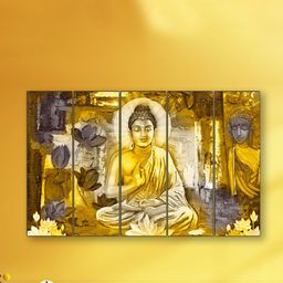 SAF Yellow & Grey 5 Pieces Buddha Printed Wooden UV Textured Wall Arts-picture-31