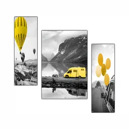 PnF Grey & Yellow 3 Pieces Wooden Painting Wall Arts-picture-22