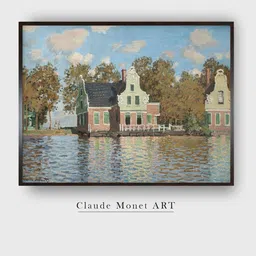 The Art House Blue & Green Houses At The Bank Of The River Zaan Canvas Painting Wall Art-picture-20