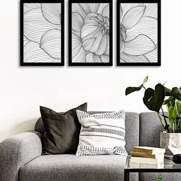 WENS Set Of 3 Black & White Flower Wall Art Paintings-image-39