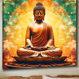SAF Gold-Toned & Green Wooden Buddha Paintings Wall Art-picture-16