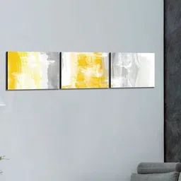 SAF White & Yellow 3 Pieces Modern Art Printed UV Coating Wall Art-picture-41