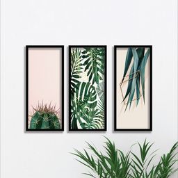 SAF Set Of 3 Black & Green UV Textured Painting Wall Art-picture-25