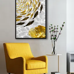 999Store Modern Grey & Yellow Koi Fish Painting Wall Art-picture-19