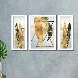 WENS Set Of 3 White & Brown Abstract Framed Wall Painting-picture-10