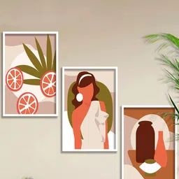 SAF 3 Pieces Brown & Green Modern Boho Painting Wall Arts-image-43