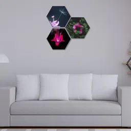 SAF Pink & Green 3 Pieces Flower Printed UV Textured Wall Painting-picture-33