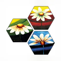 PnF Blue & Yellow 3Pcs Wooden Floral and Botanical Wall Paintings-image-90