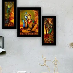 SAF Green & Yellow 3 Pieces Lord Radha Krishna Painting UV Coating Wall Arts-picture-21