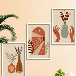 SAF Beige & Brown 3 Pieces Modern Boho Art Painting Framed Wall Art-picture-2